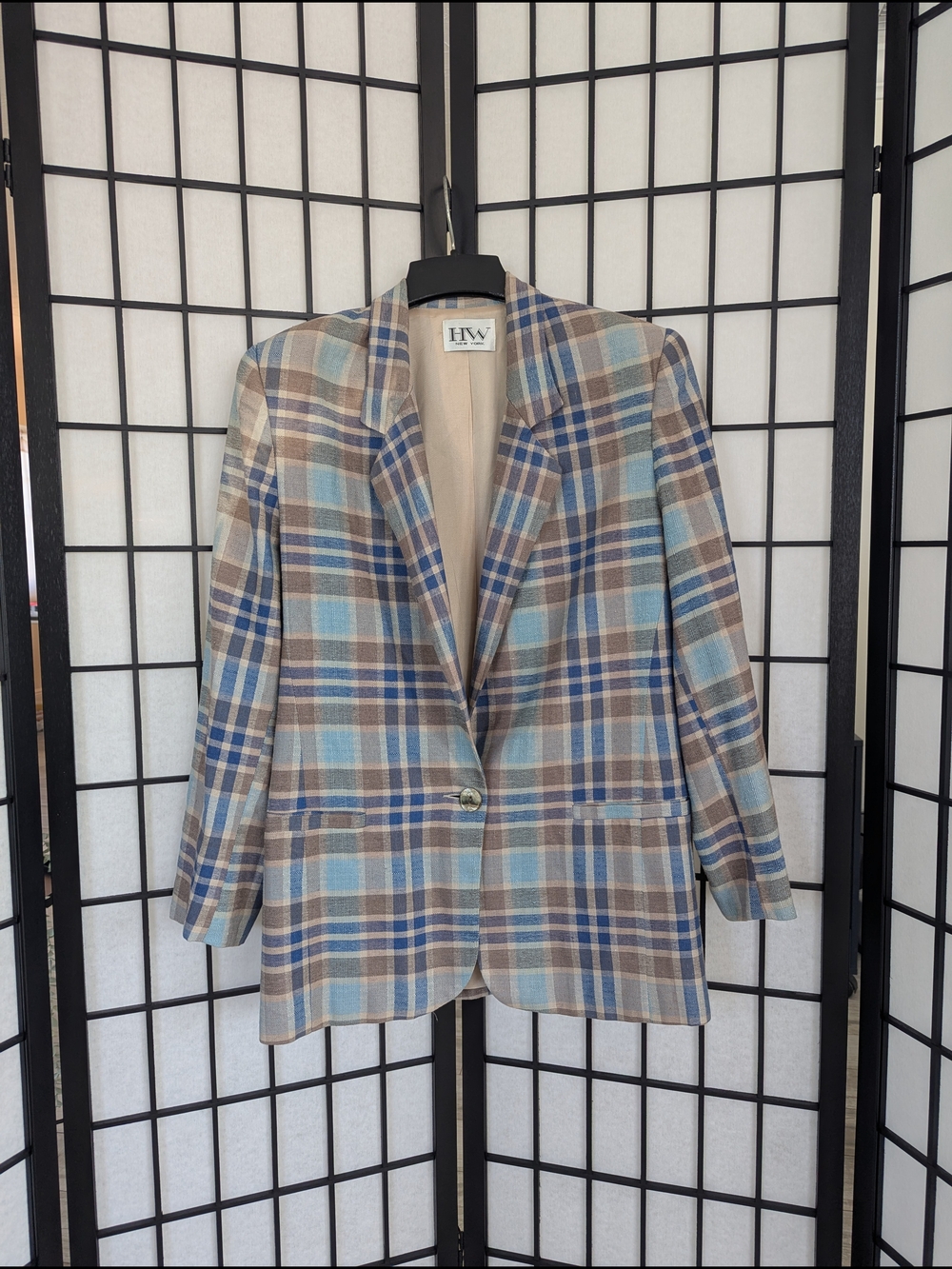 Tailored Plaid Blazer - Blue & Brown  Medium